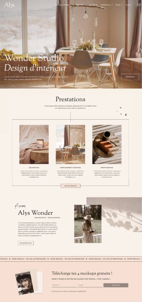 Template WordPress architecte d'intérieur décoration, thème WordPress portfolio Alys
