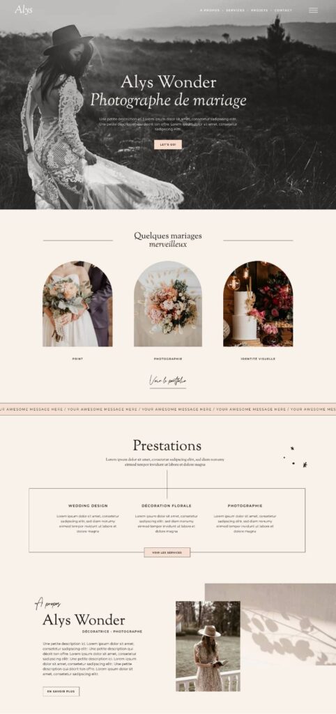 Template WordPress photographe portfolio, Alys. Theme Elementor pro