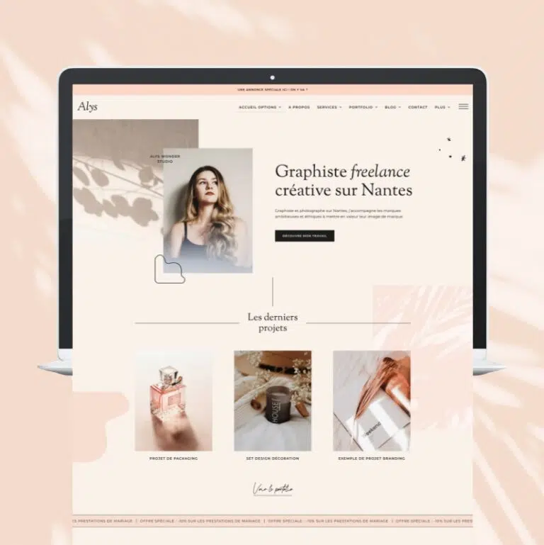 Alys template WordPress portfolio graphiste photographe, thème WordPress Elementor, template kit freelance