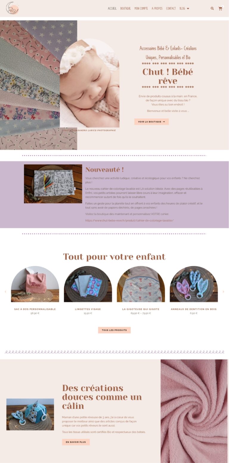 site WordPress créatrice accessoires bébé enfants - theme wordpress Elementor