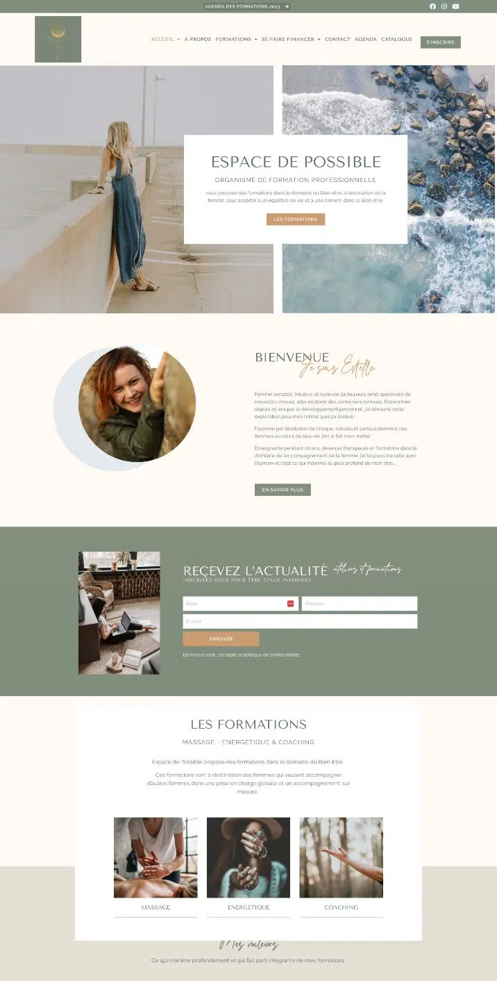Template wordpress ecole massage, thème Elementor bien-être, zen, vert