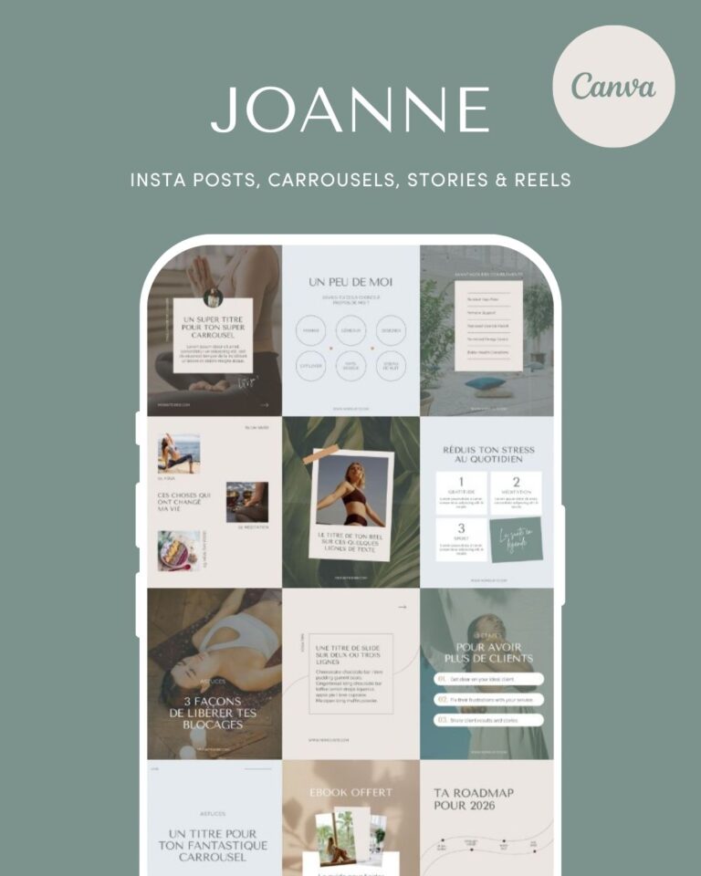 Template Instagram pour coach, yoga teacher, thérapeute, wellness business, bien-être, entrepreneuse, spirituel, naturel, vert