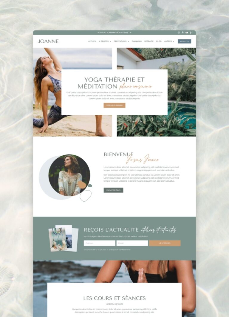 Template WordPress Yoga fitness, Elementor Site Kit, thérapeute, planning, bien-être