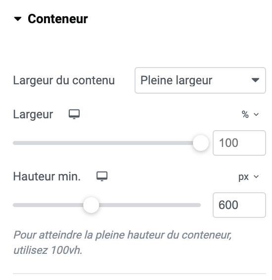 Largeur du contenu Elementor