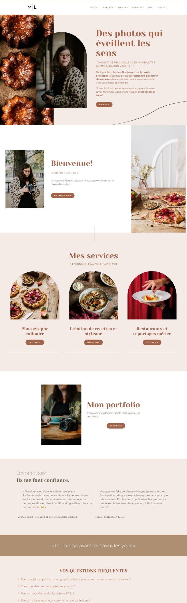 Thème WordPress Photographe culinaire, template Elementor, Maryne Lerond
