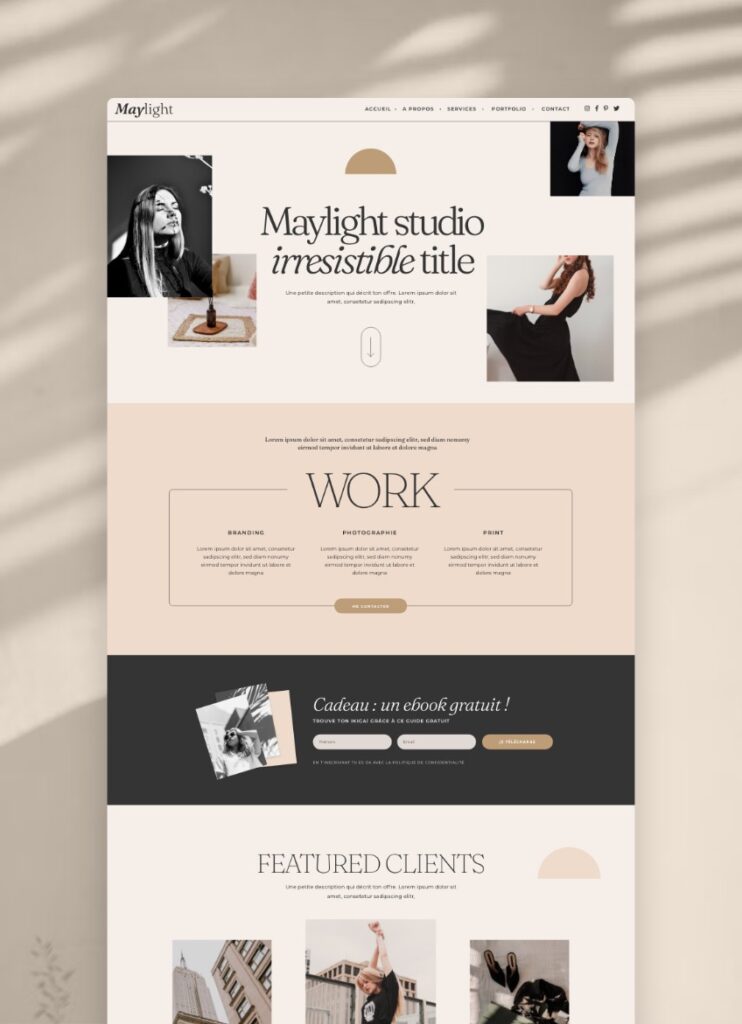 One Page website template aesthetic, Elementor template