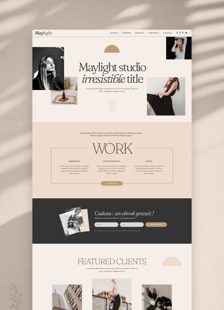 Maylight, Thème WordPress One Page Elementor Pro, template féminin et chic pour coach