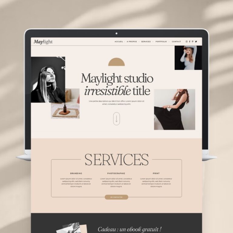 Maylight Template WordPress One Page - Elementor template kit onepage - thème WordPress féminin chic