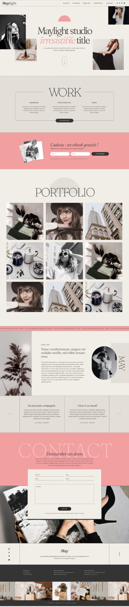 Template Elementor feminin rose gris - one page