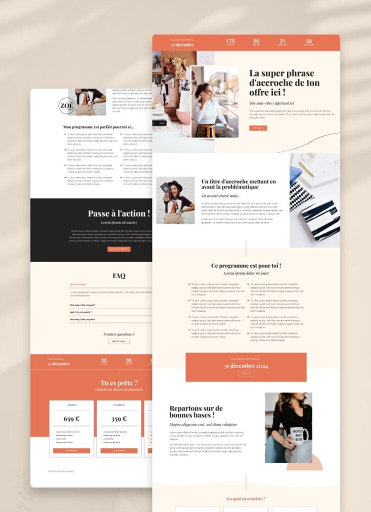 Modèle de page de vente Elementor - Zoe sweet design féminin - landing page template