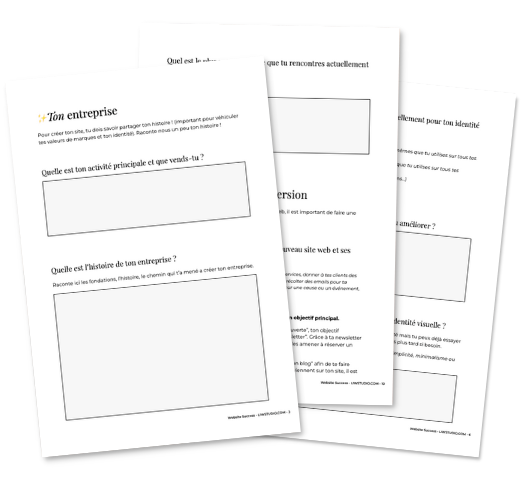 Questionnaire stratégique, créer son site internet avec stratégie, workbook création de site