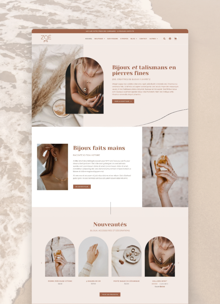 Template WordPress Elementor WooCommerce, boutique en ligne créatrice, déco, bébé, bijoux, artisan, déco