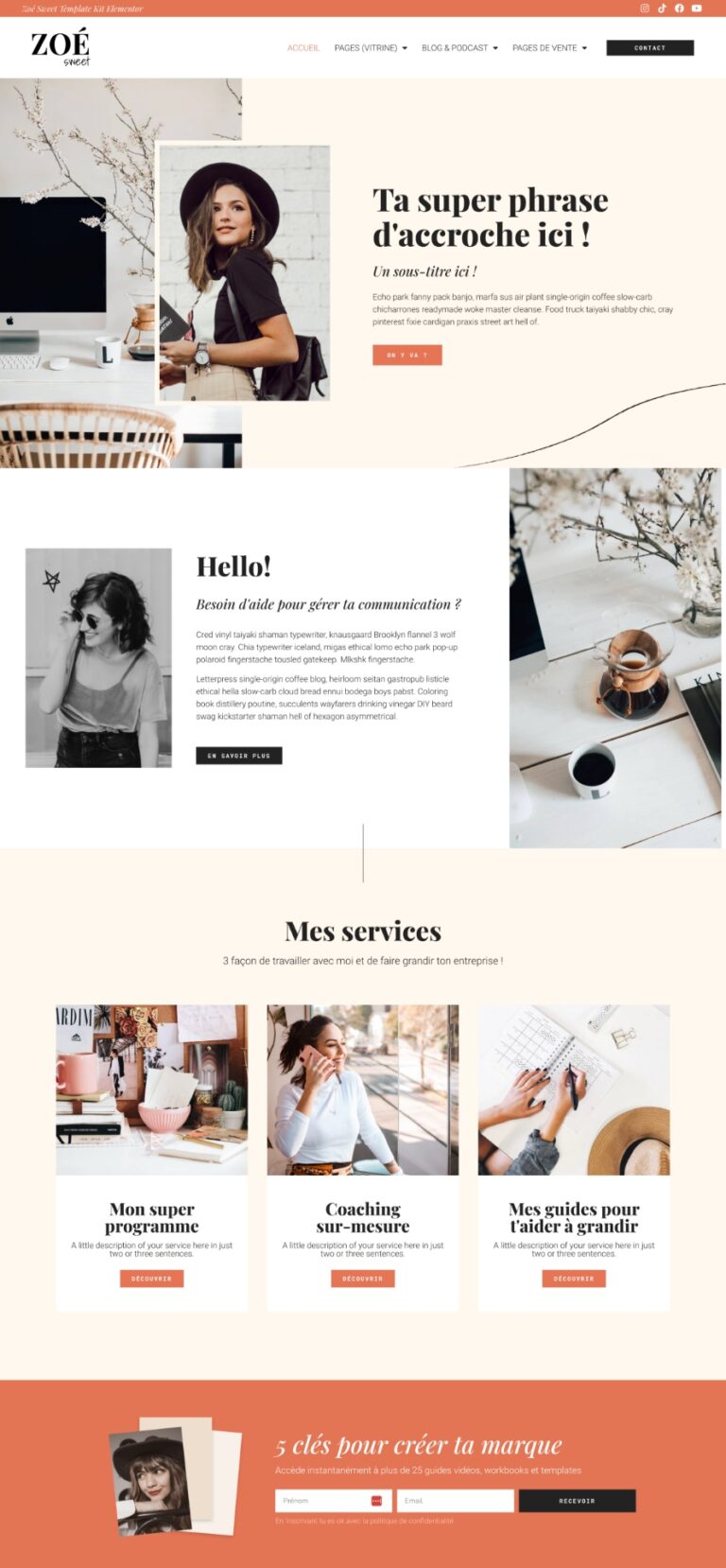 Template WordPress coach féminin pour entrepreneur chic