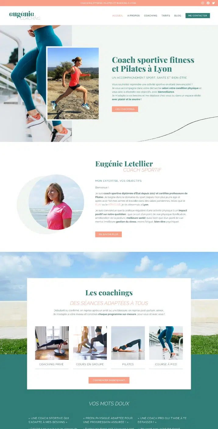 site internet coach sportif fitness pilate femme, template WordPress Elementor