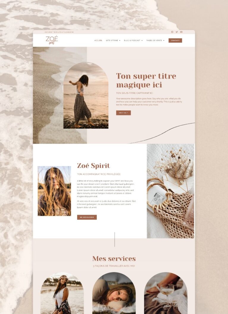 Zoe Spirit boho Elementor website template, WordPress Theme