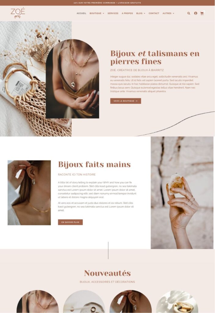 Template WordPress Elementor WooCommerce, boutique en ligne créatrice, déco, bébé, bijoux